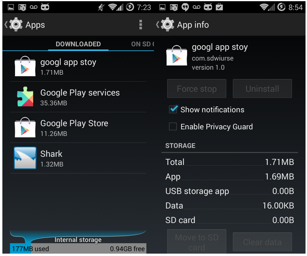 Fig. 5. The app can't be removed in the "Setting-Downloaded" page.