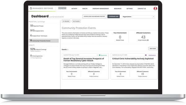 Managed Defense dashboard